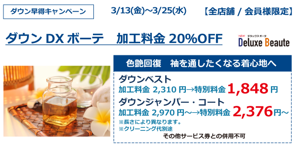 ダウンDXボーテ 加工料金20％OFF