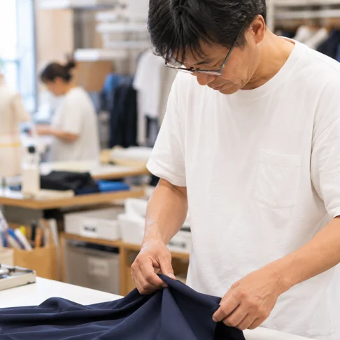 衣類を確認する職人